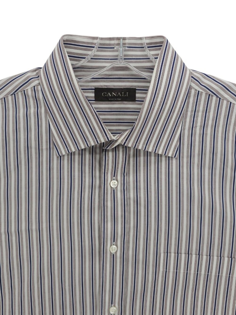 CANALI Dress Shirt MADE IN ITALY 100% Cotton Striped Size 44 - 17.5